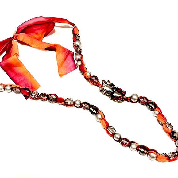 LOFT Beaded Red Ribbon Statement Necklace | NWOT - Picture 1 of 5